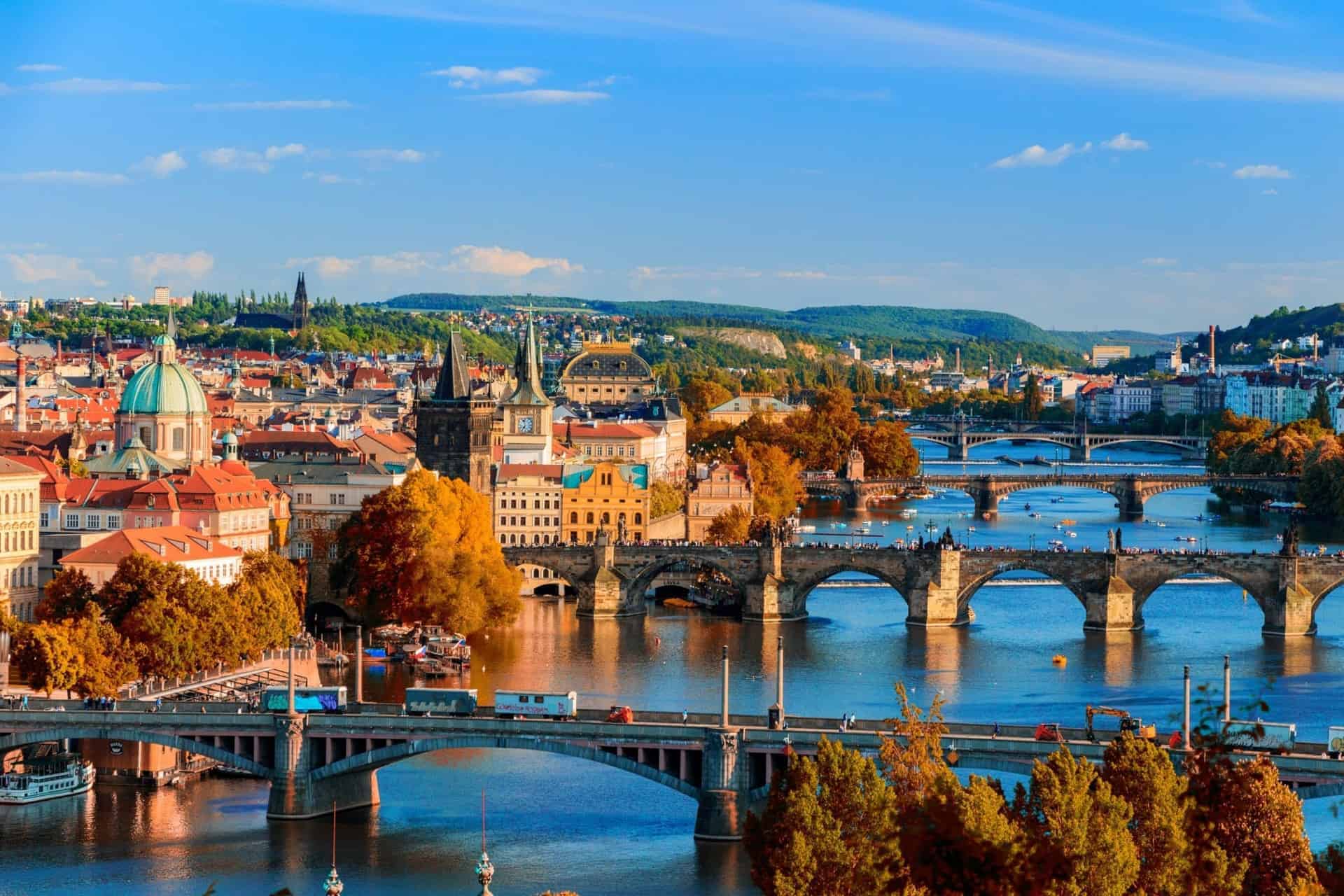Prague bridges river