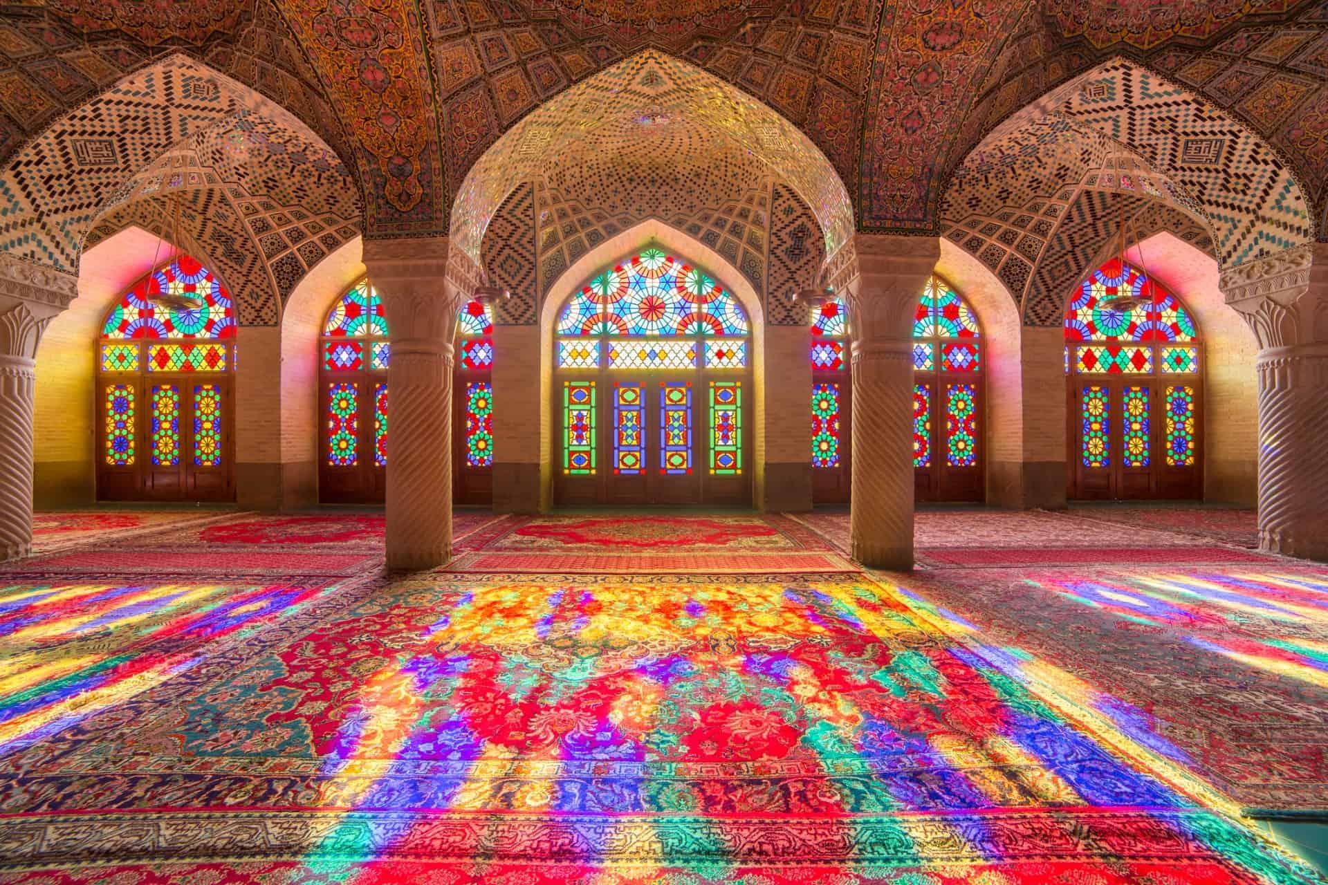 Inside the Pink Mosque in Shiraz Iran