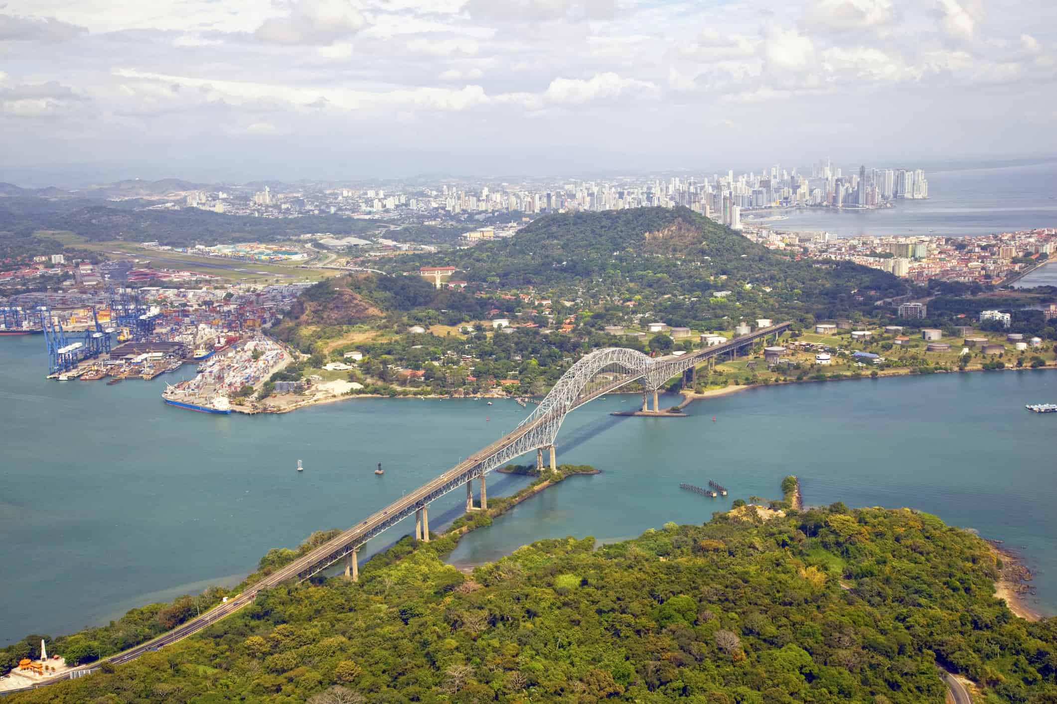 Aerial view; Bridge of the Americas, Panama