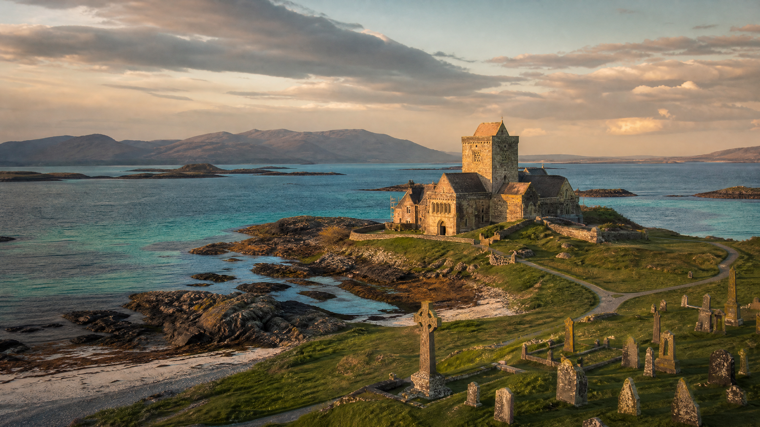 Iona Abbey at golden hour